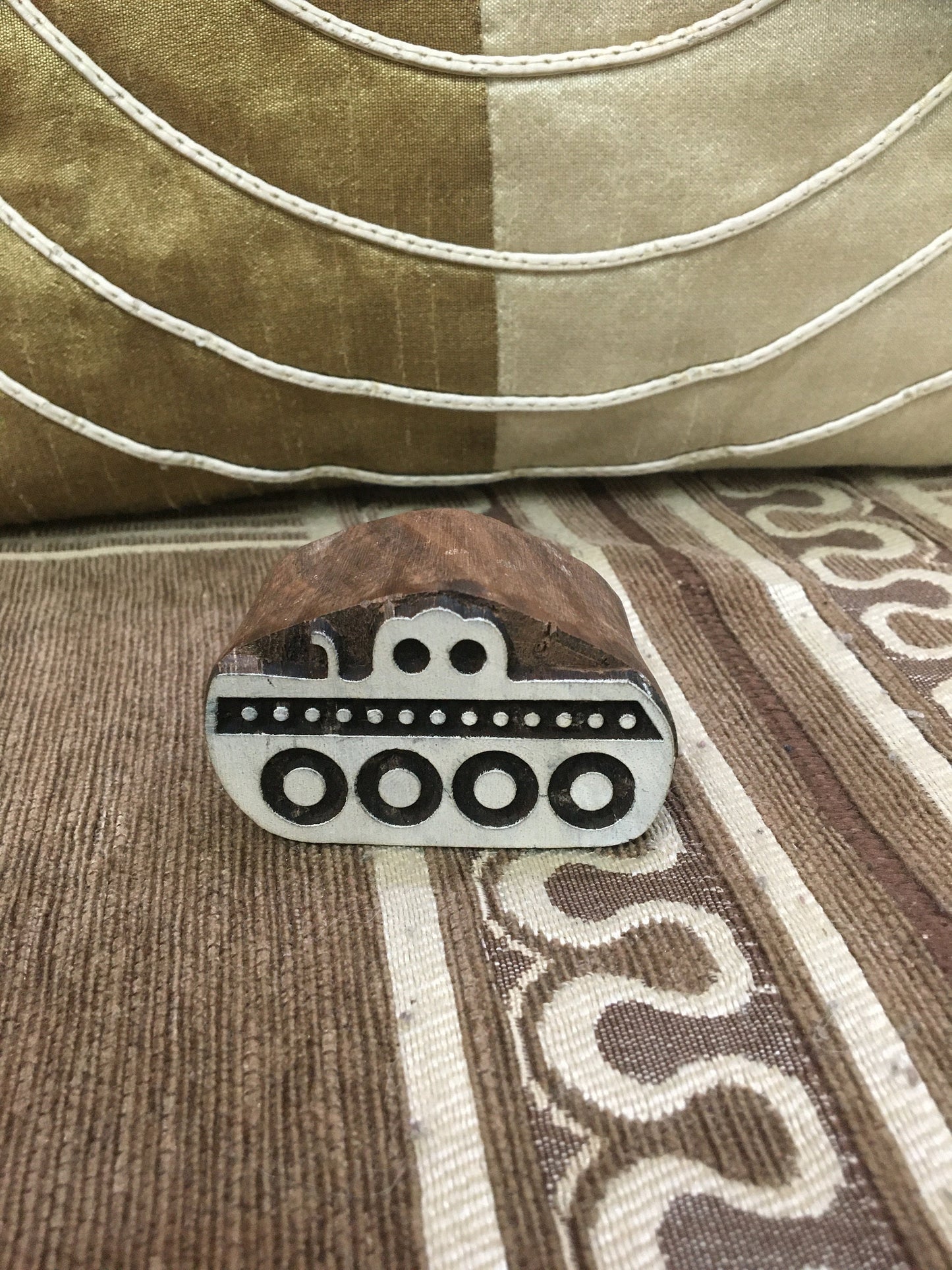 Indian wooden Printing Blocks Submarine, hand carved Indian wood printing block; textile stamp; pottery stamp,