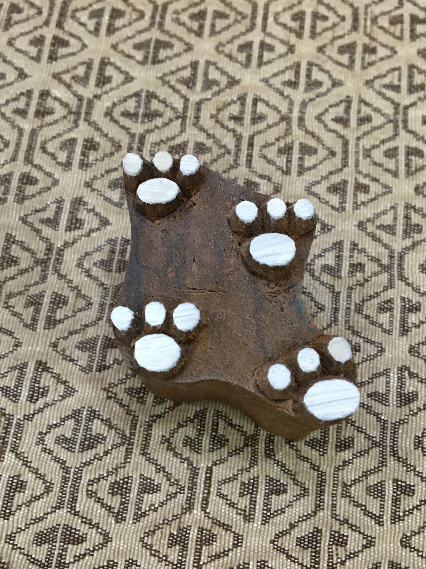 Walking Pair of Paws, hand carved Indian wood printing block; textile stamp; pottery stamp,