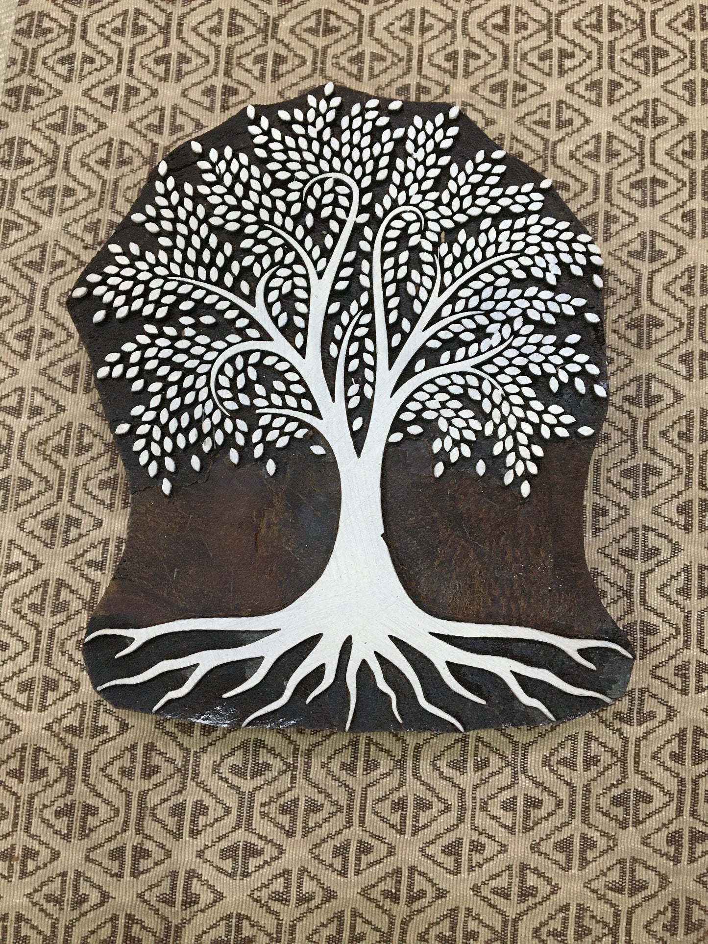 Dense Leaves Tree, hand carved Indian wood printing block; textile stamp; pottery stamp,