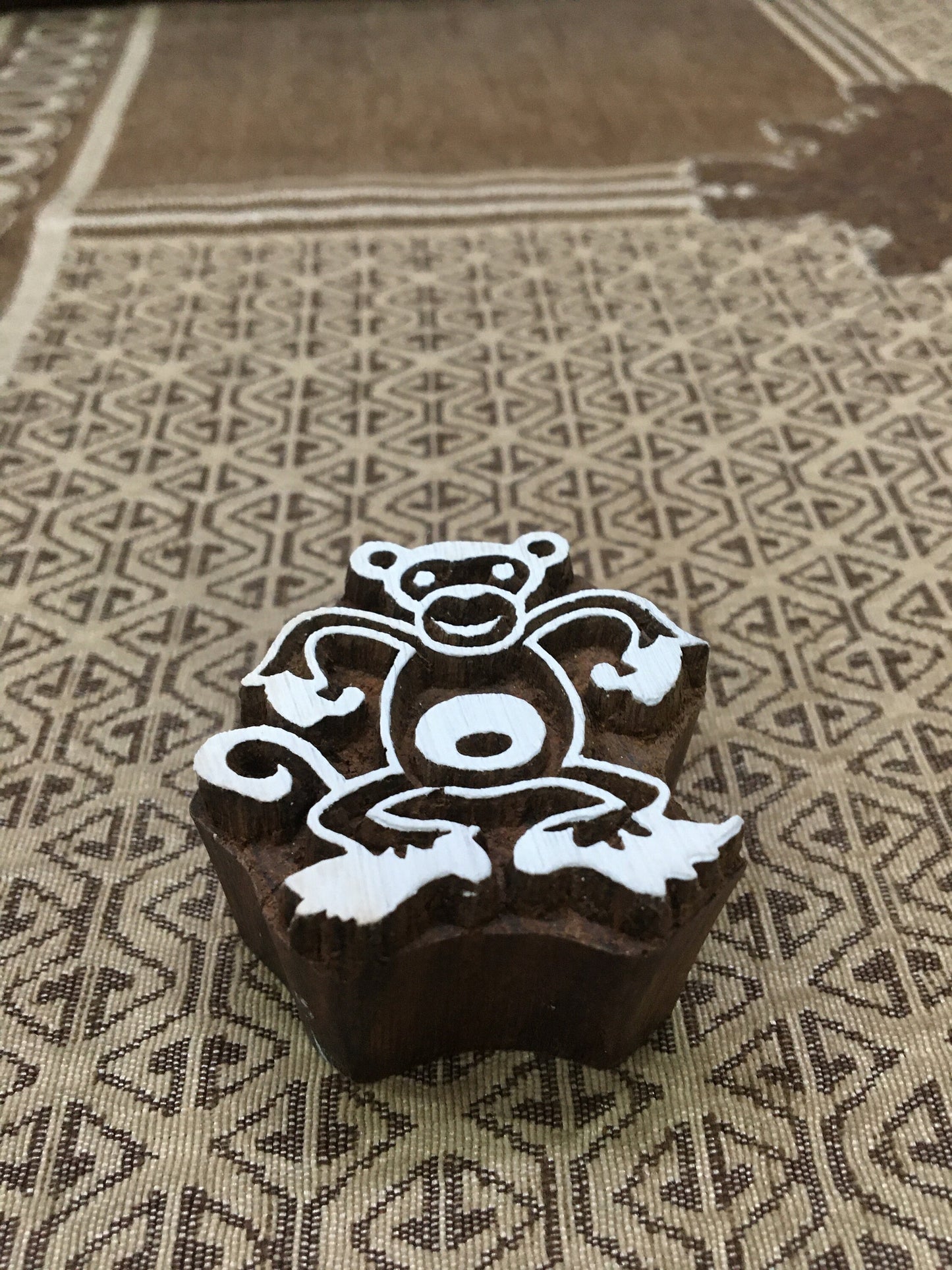 Dancing Monkey, hand carved Indian wood printing block; textile stamp; pottery stamp,