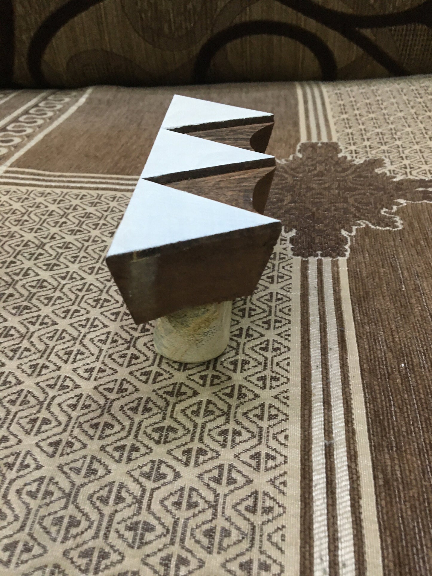 Artistic Symmetry: Triple Triangle Border - Indian Wooden Printing Block With Handle, pottery stamps, textile print stamp, wood block