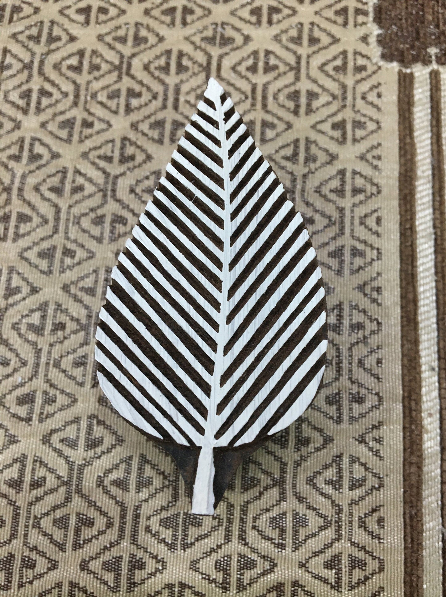 Stripy Leaf, hand carved Indian wood printing block; textile stamp; pottery stamp,
