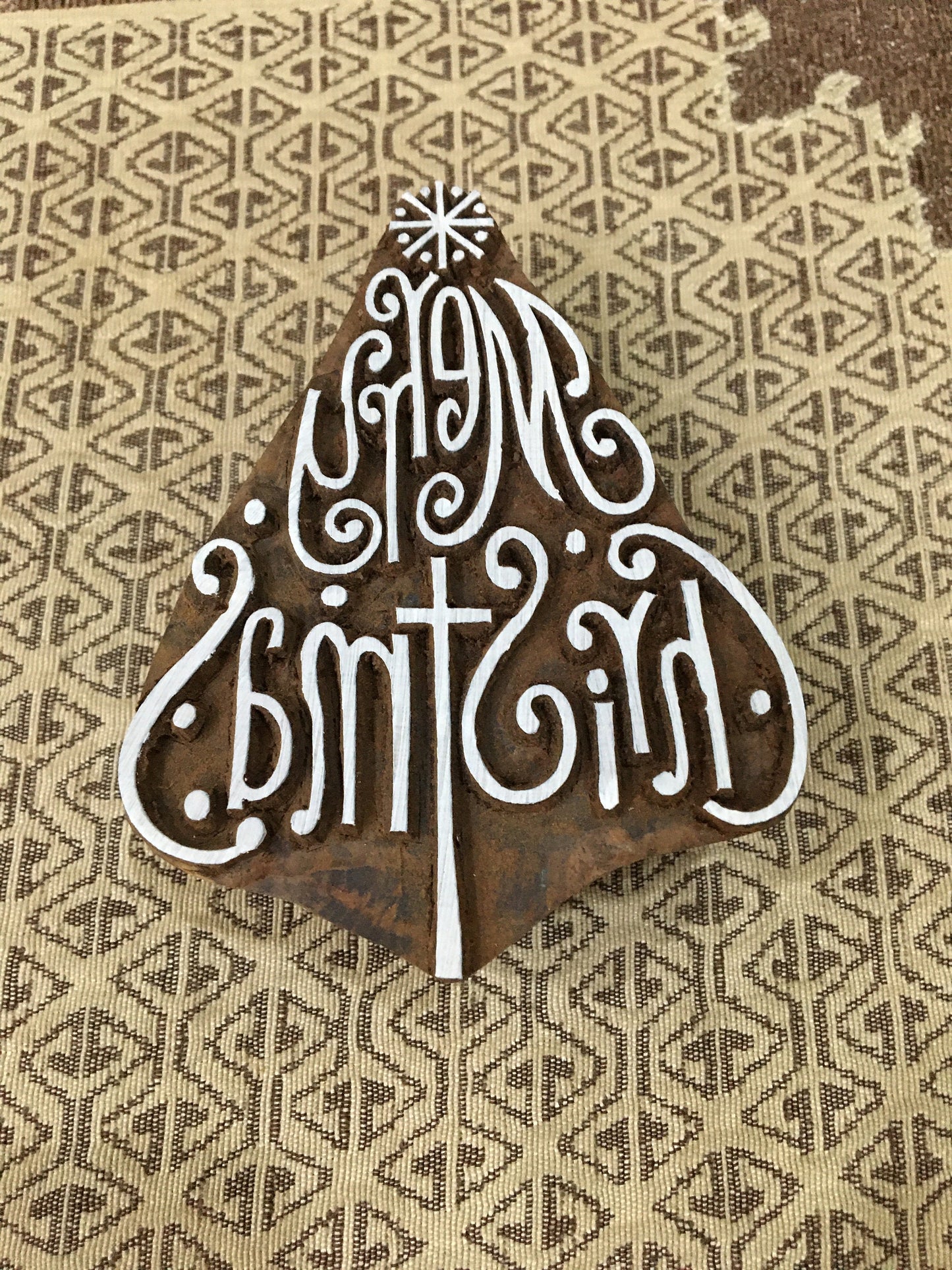 Curly Merry Christmas Tree pottery stamp ceramic mold scrapbooking tjap batik printing floral carved stamps.