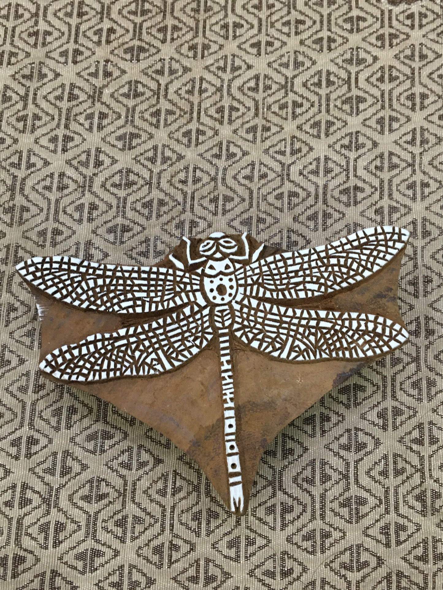 Ethereal Wings: Indian Wooden Printing Block - Detailed Dragonfly, hand carved Indian wood printing block; textile stamp; pottery stamp,
