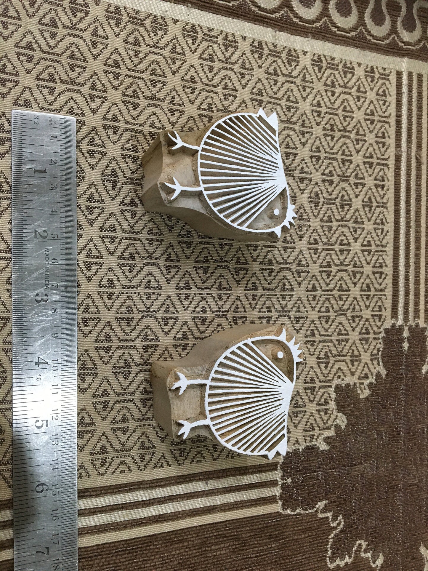 Charming Duo: Stripy Hen Wooden Printing Blocks for Crafty Artistry, hand carved Indian wood printing block; textile stamp; pottery stamp,