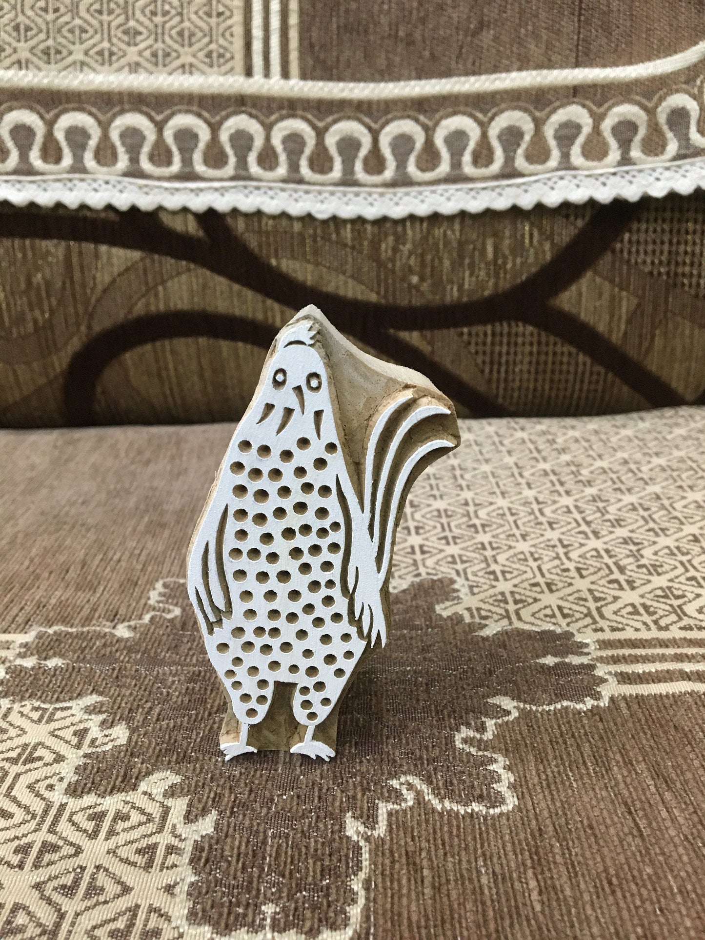 Feathered Flock: A Group of Hen, hand carved Indian wood printing block; textile stamp; pottery stamp,