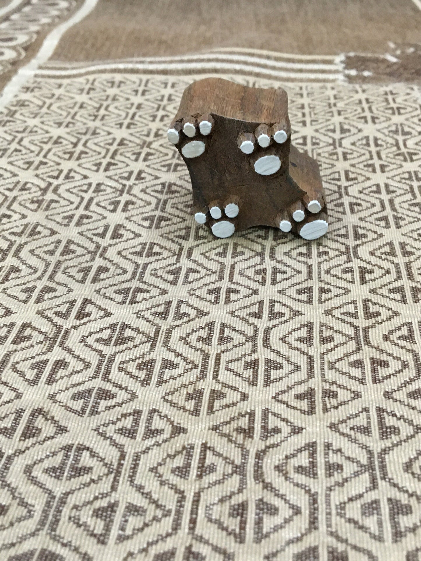 Walking Pair of Paws, hand carved Indian wood printing block; textile stamp; pottery stamp,