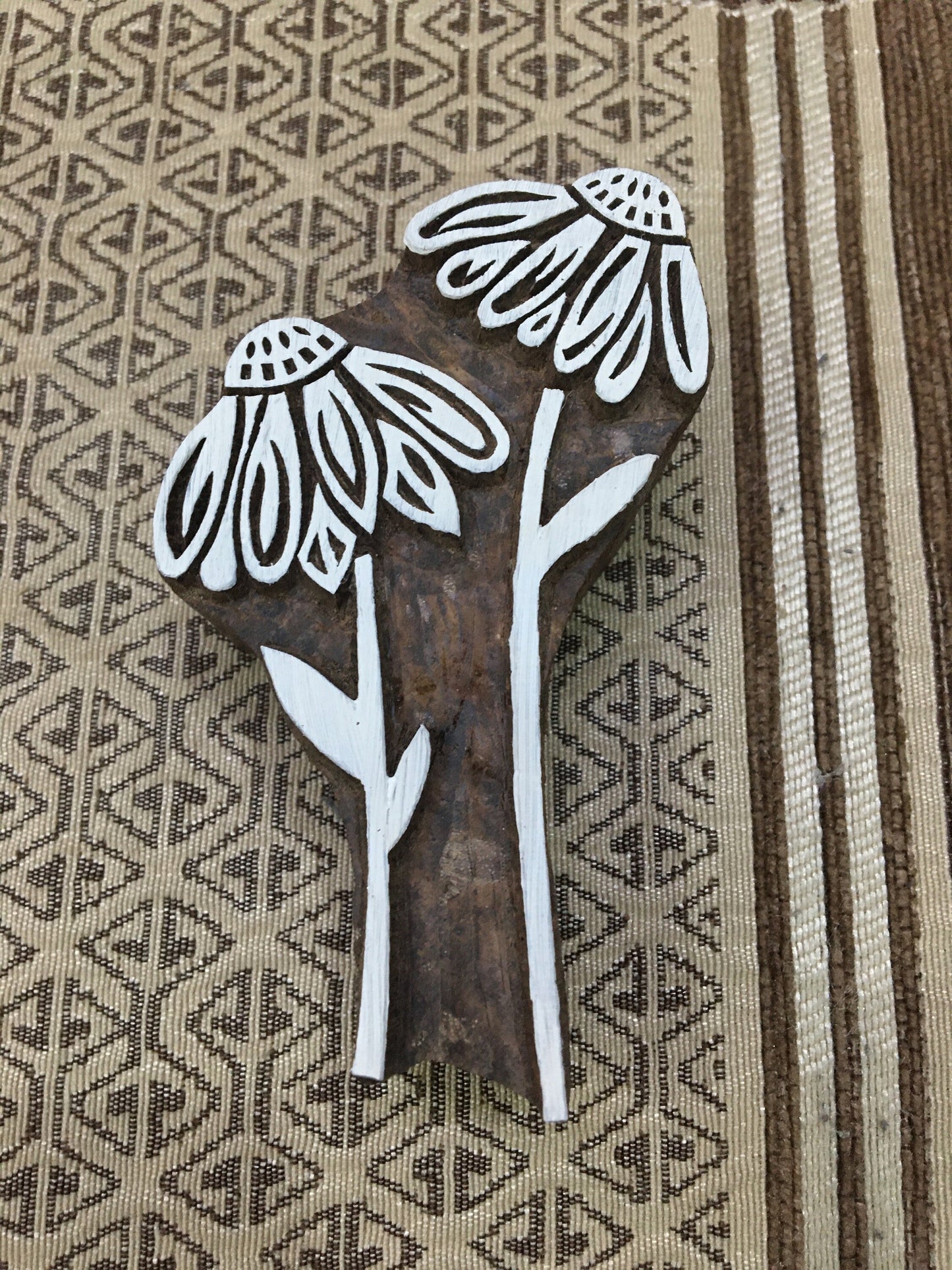Double Daisy Flower Wooden Printing Block Stamp: Floral Elegance in Full Bloom...
