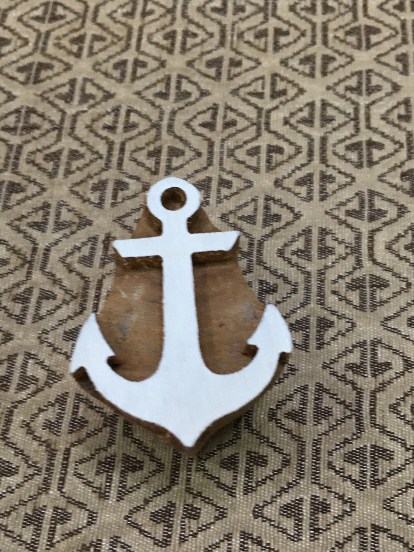 Anchor carved wooden tjaps batik printing pottery stamp, hand carved Indian wood printing block; textile stamp; pottery stamp,