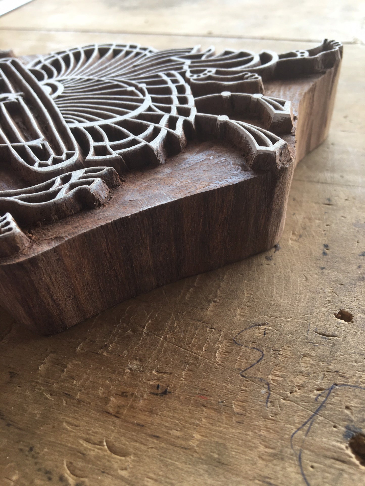 Dancing Man playing Totom folk art stamp, hand carved Indian wood printing block; textile stamp; pottery stamp,