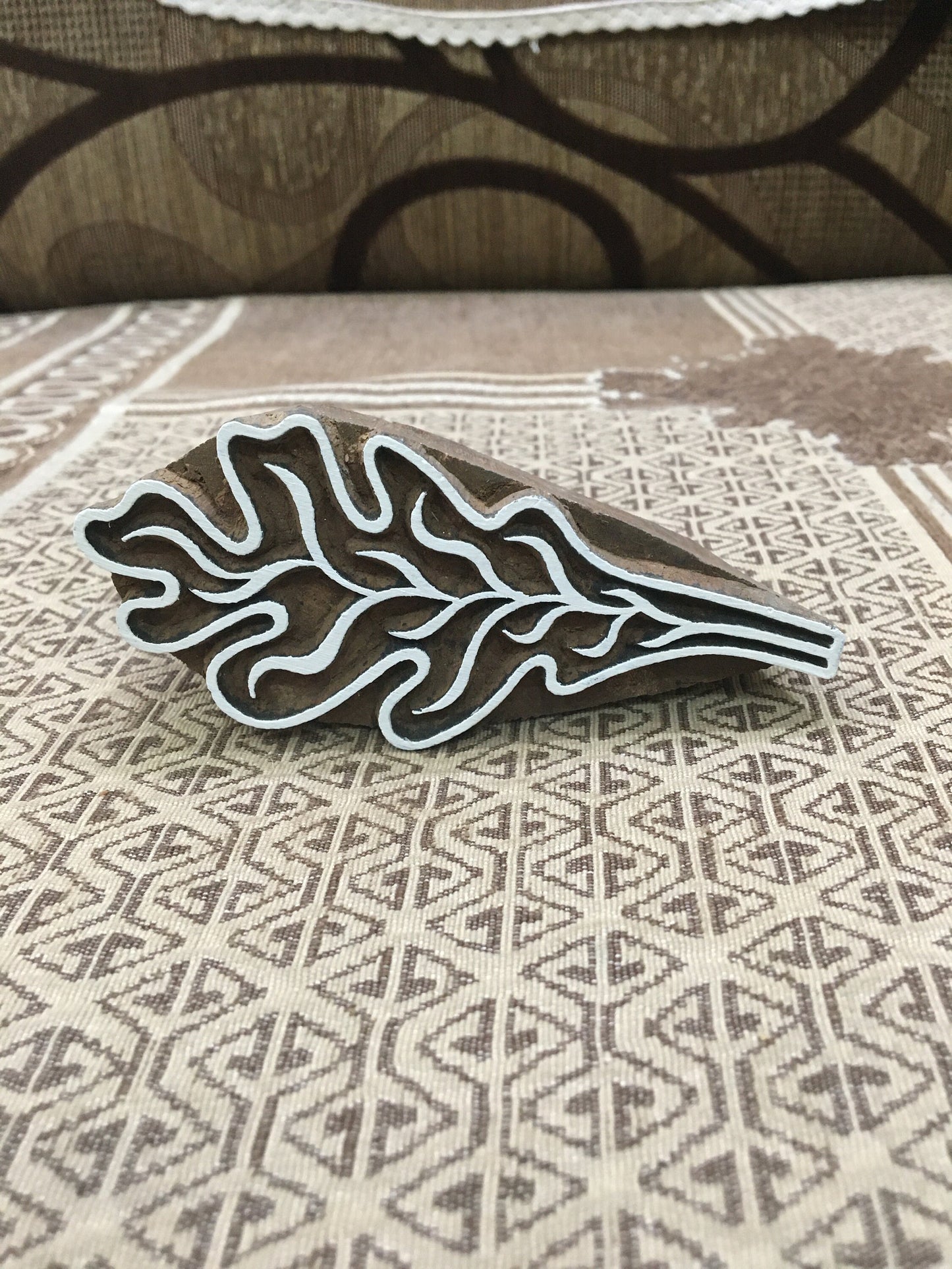 Tropical Leaf, hand carved Indian wood printing block; textile stamp; pottery stamp,