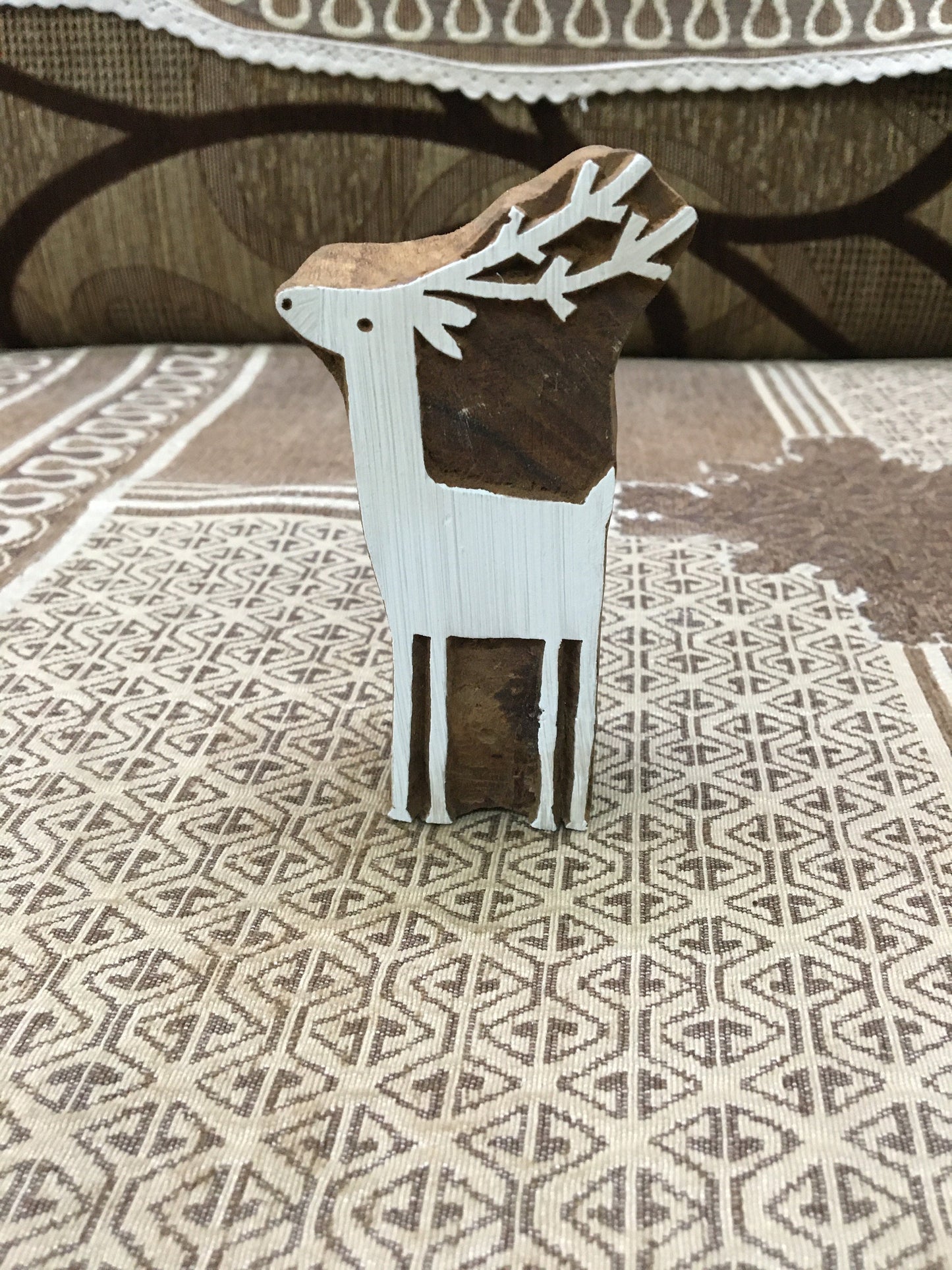 Solid Standing Deer, hand carved Indian wood printing block; textile stamp; pottery stamp,