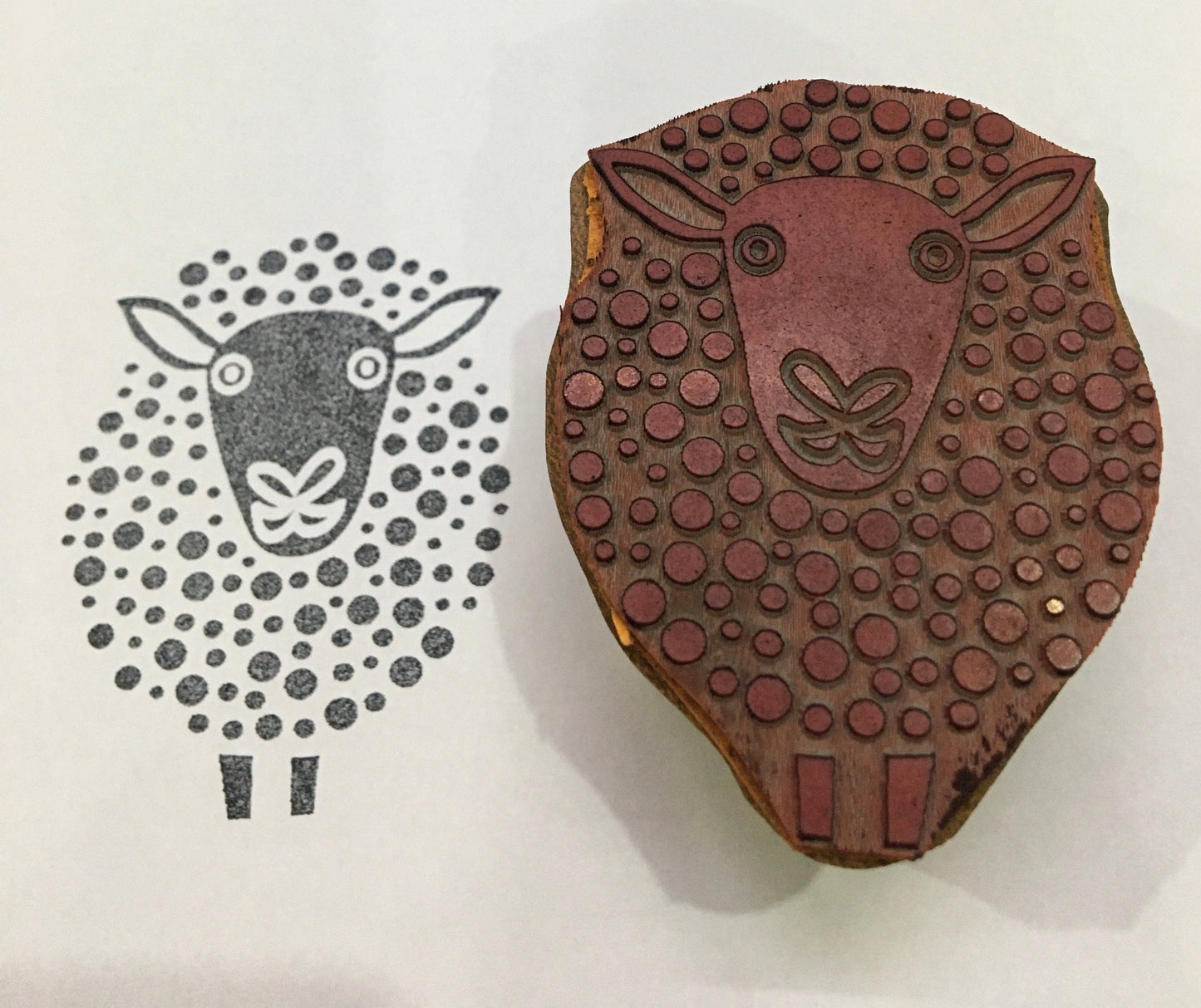 Dotty Sheep wood mounted block stamp, traditional stamp block for textile and fabric printing, pottery, DIY; Tjaps, sheep pottery Stamp