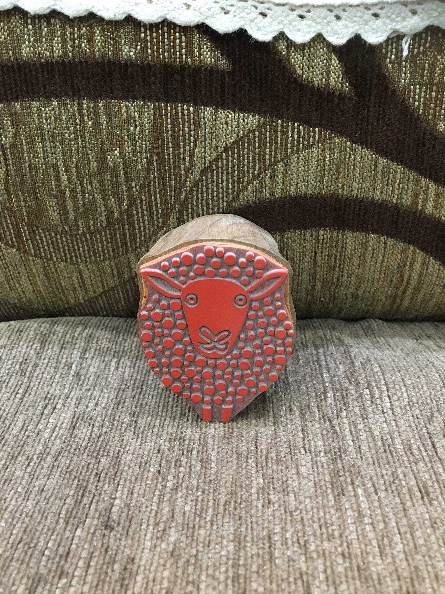 Dotty Sheep wood mounted block stamp, traditional stamp block for textile and fabric printing, pottery, DIY; Tjaps, sheep pottery Stamp