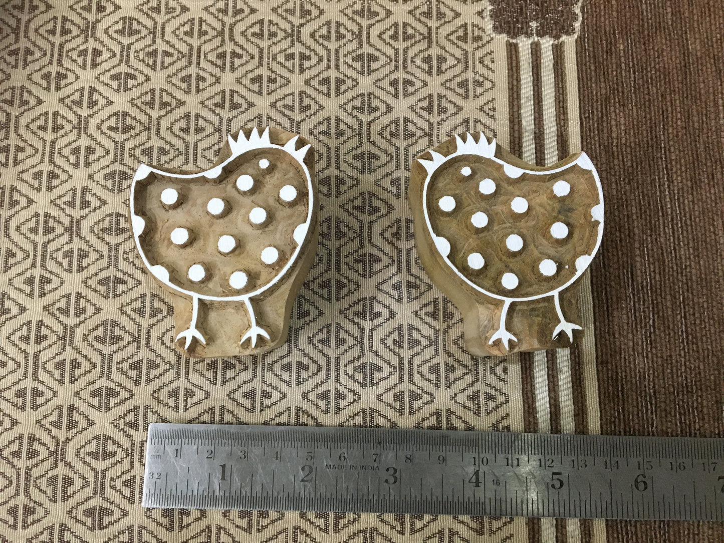 Double Delight: A Pair of Hen Wooden Printing Blocks Stamps, hand carved Indian wood printing block; textile stamp; pottery stamp,