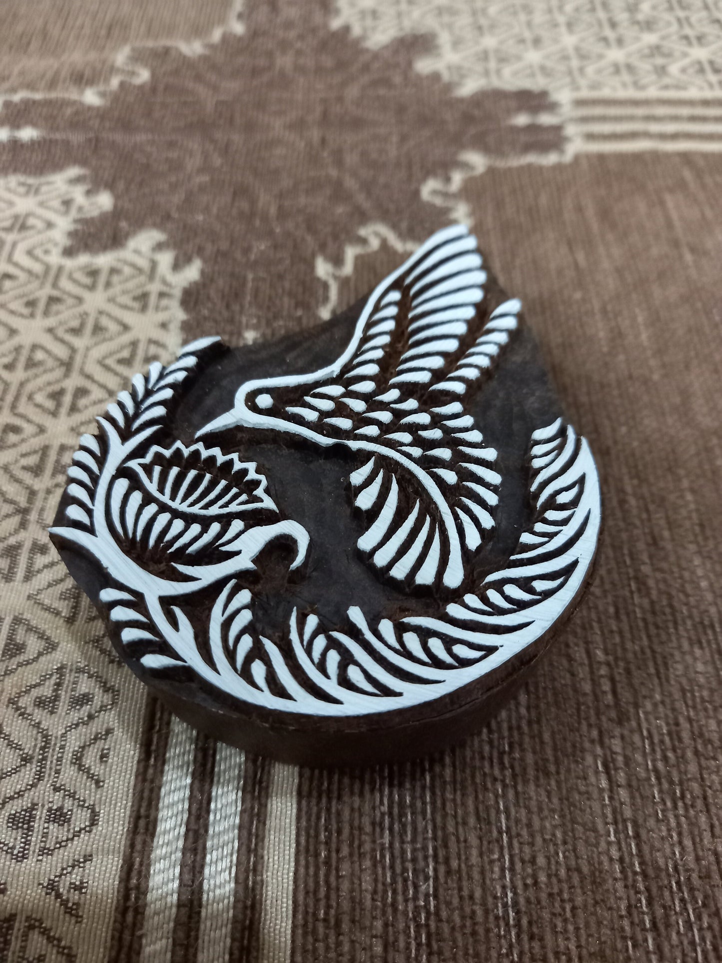 A Humming Bird around Flower ,hand carved Indian wood printing block; textile stamp; pottery stamp,