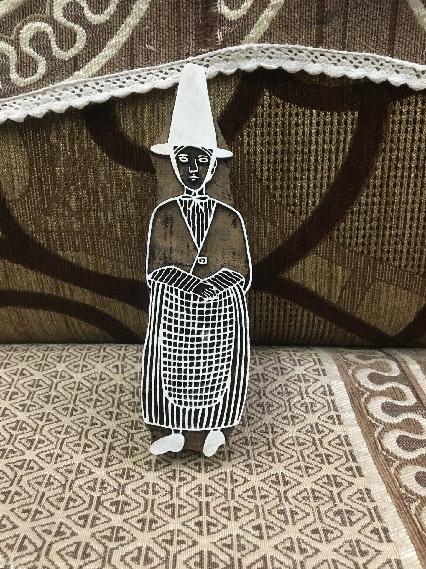 Welesh Lady, hand carved Indian wood printing block; textile stamp; pottery stamp,