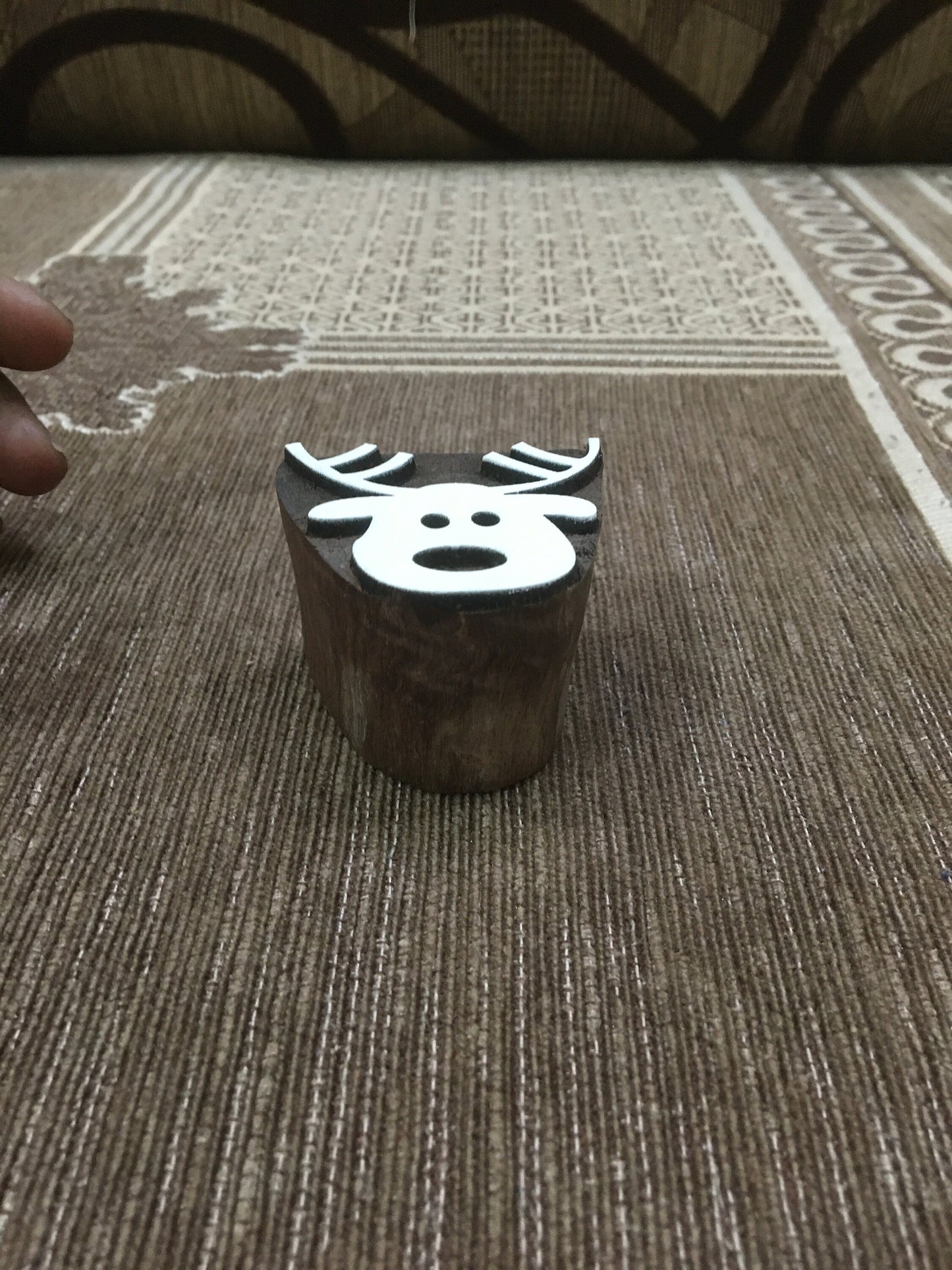 Vibrant Indian Artistry: Wooden Printing Block Stamp with Funky Reindeer Design, hand carved block, textile stamp; pottery stamp,