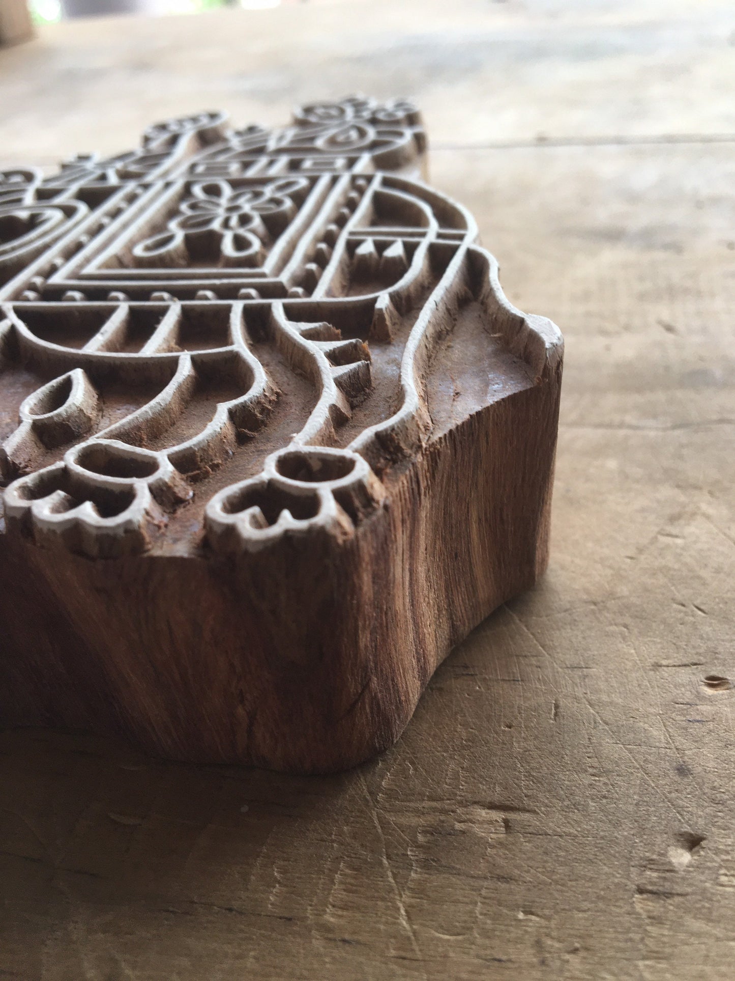 Elephant with howdah, hand carved Indian wood printing block; textile stamp; pottery stamp,