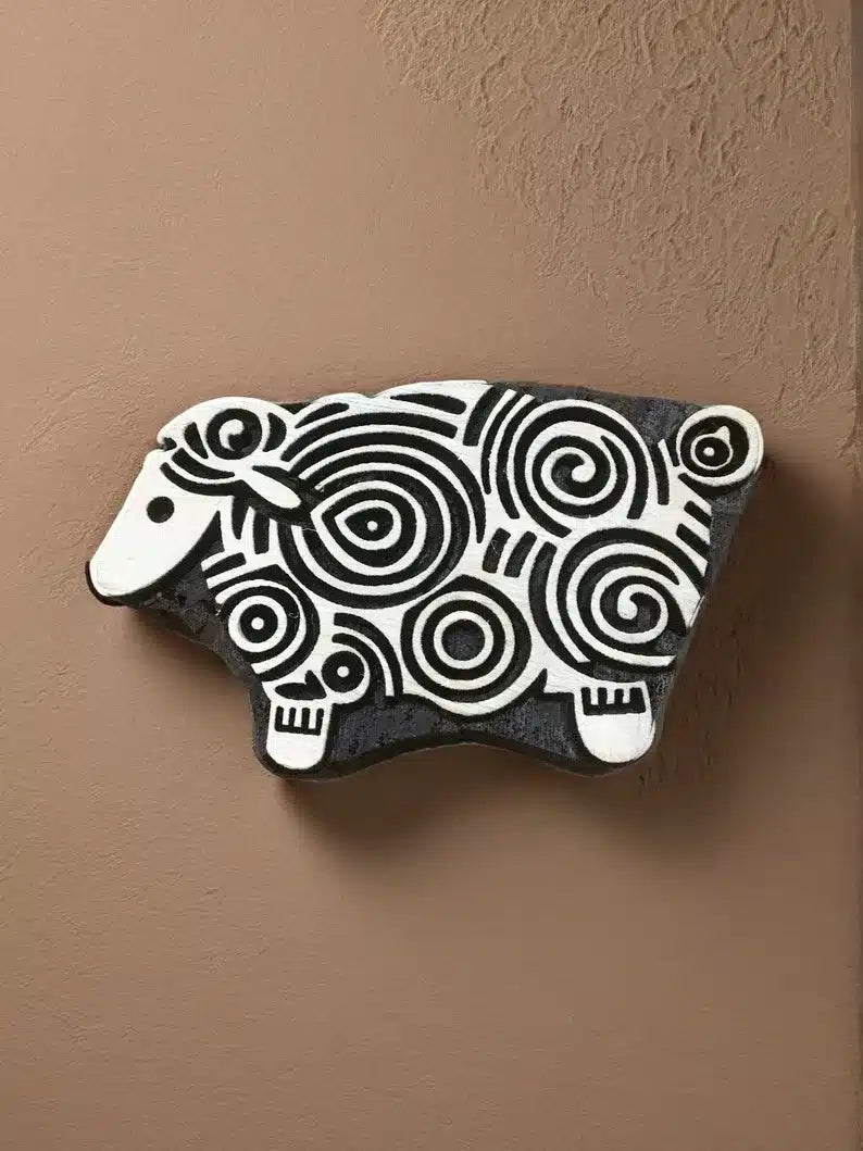 indian wooden printing block - curly sheep image 0