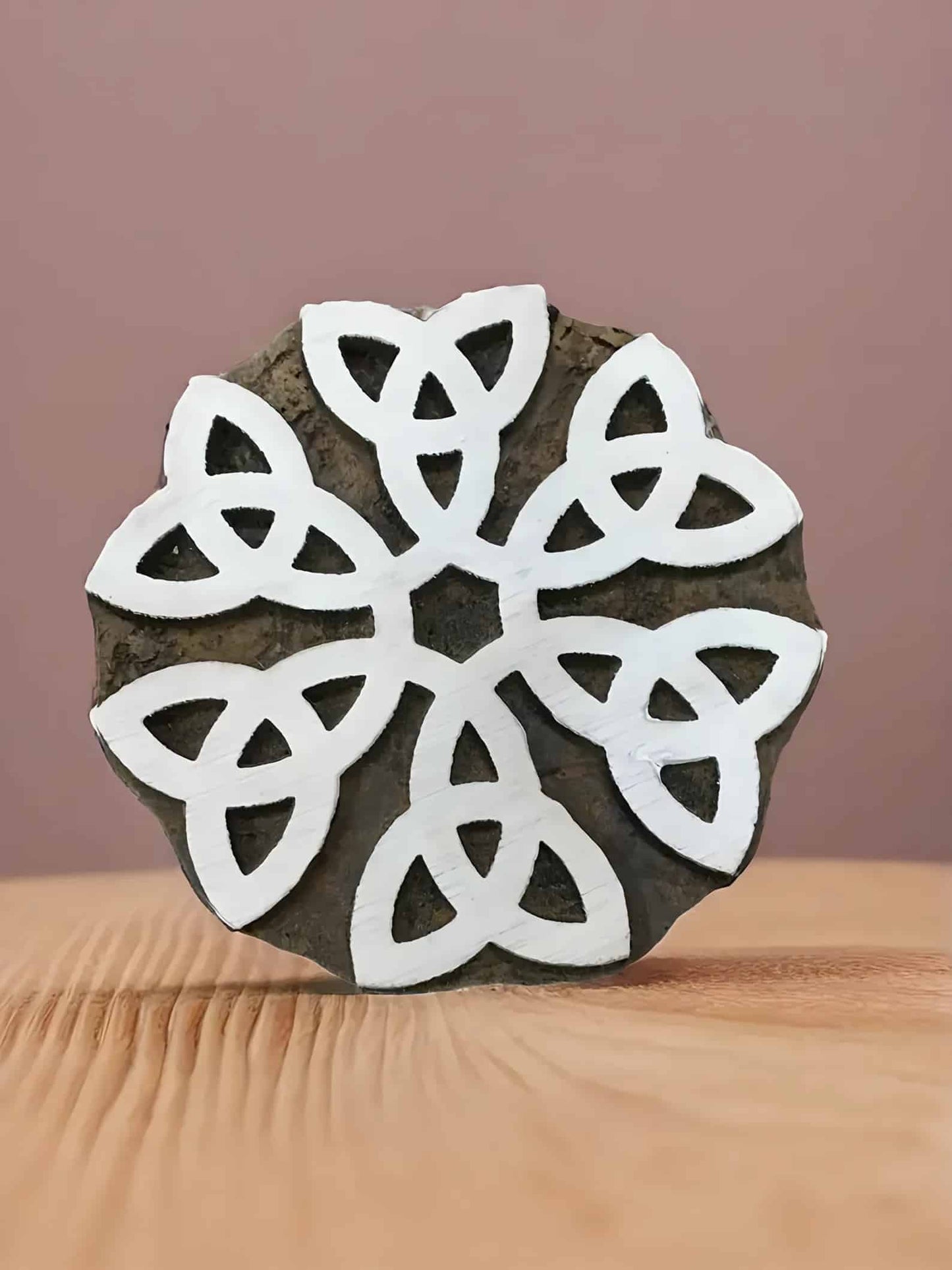 Celtic Knot Circle, hand carved Indian wood printing block; textile stamp; pottery stamp. image 1
