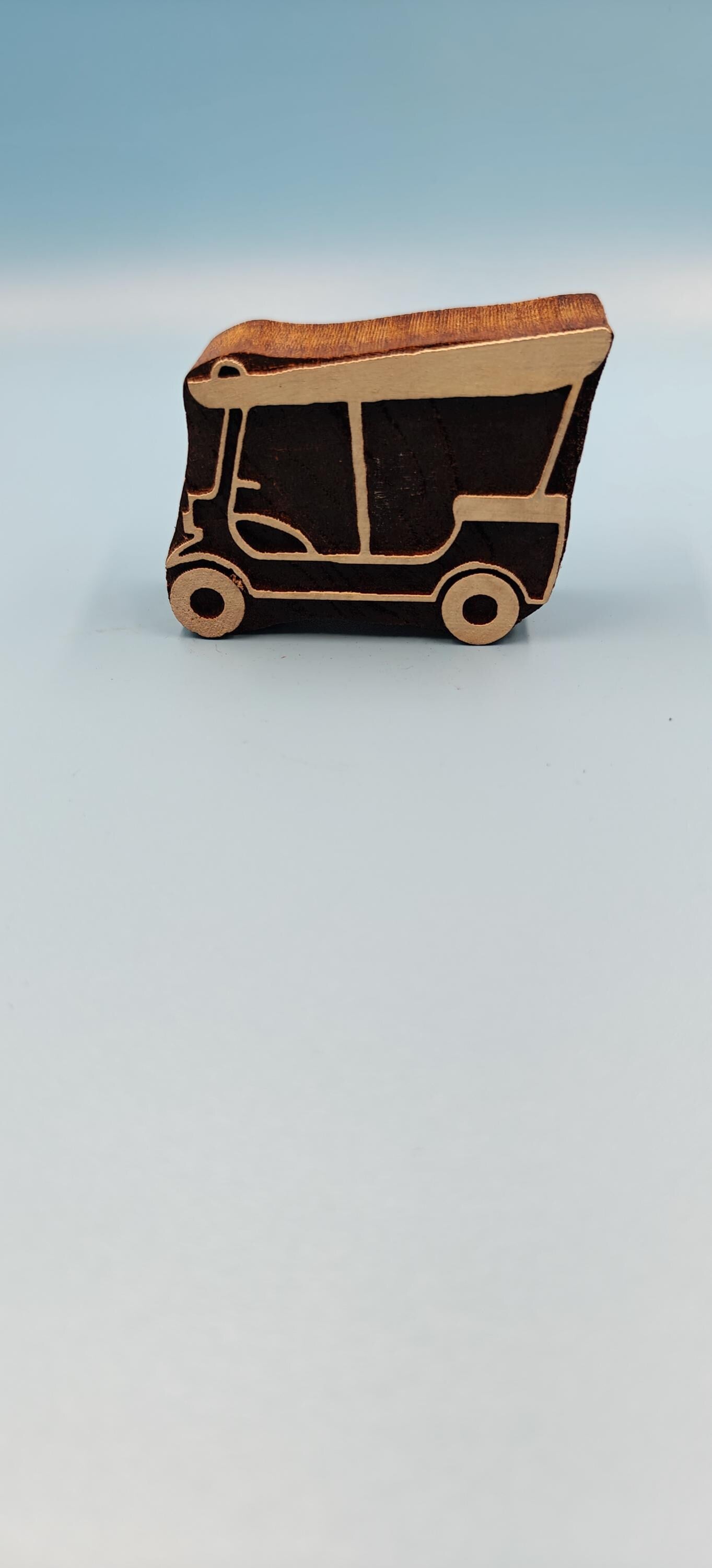 3 wheeler Auto , hand carved Indian wood printing block; textile stamp; pottery stamp,