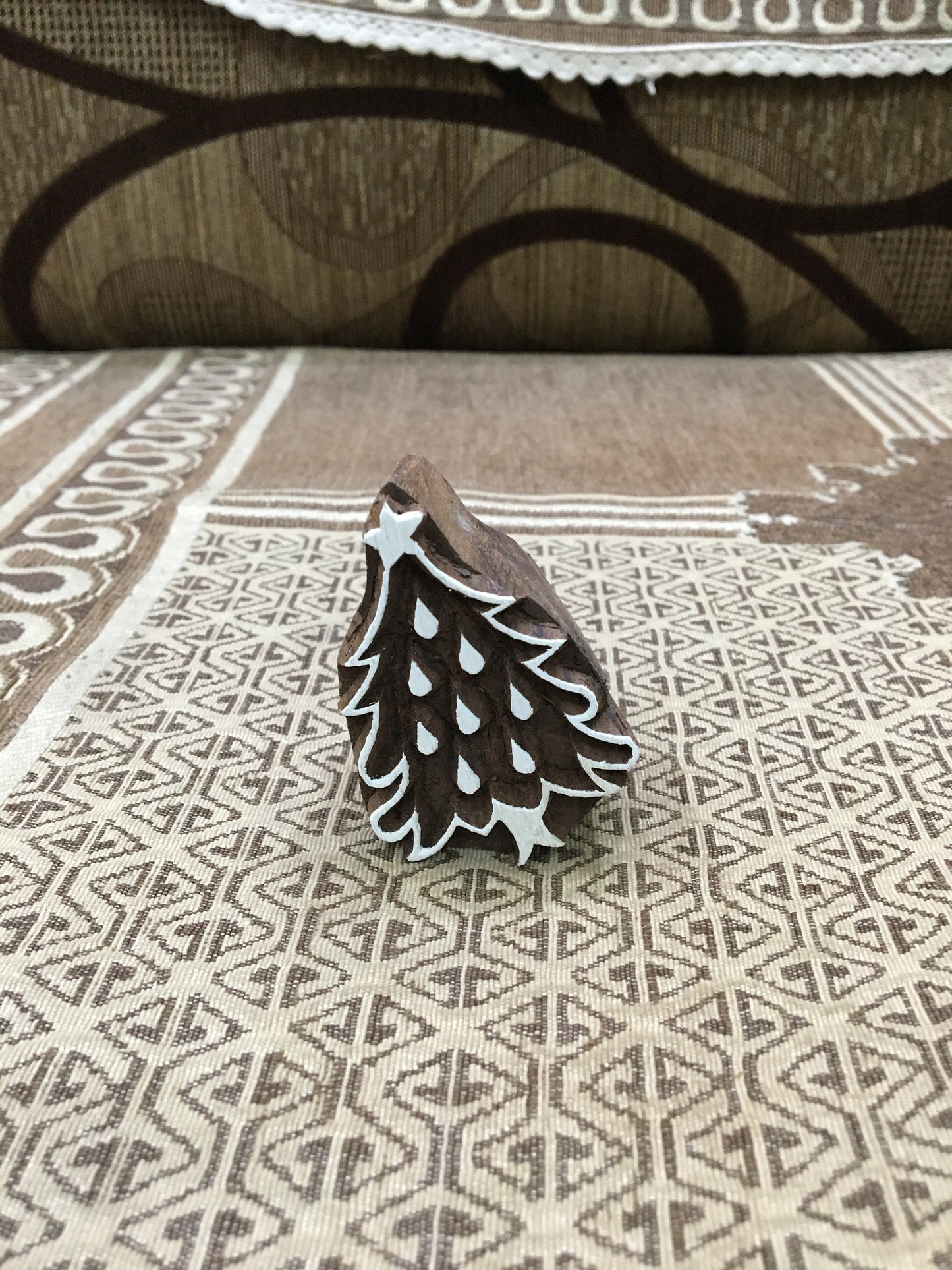 Christmas Tree Indian hand carved wood stamps; textile printing block, pottery stamps