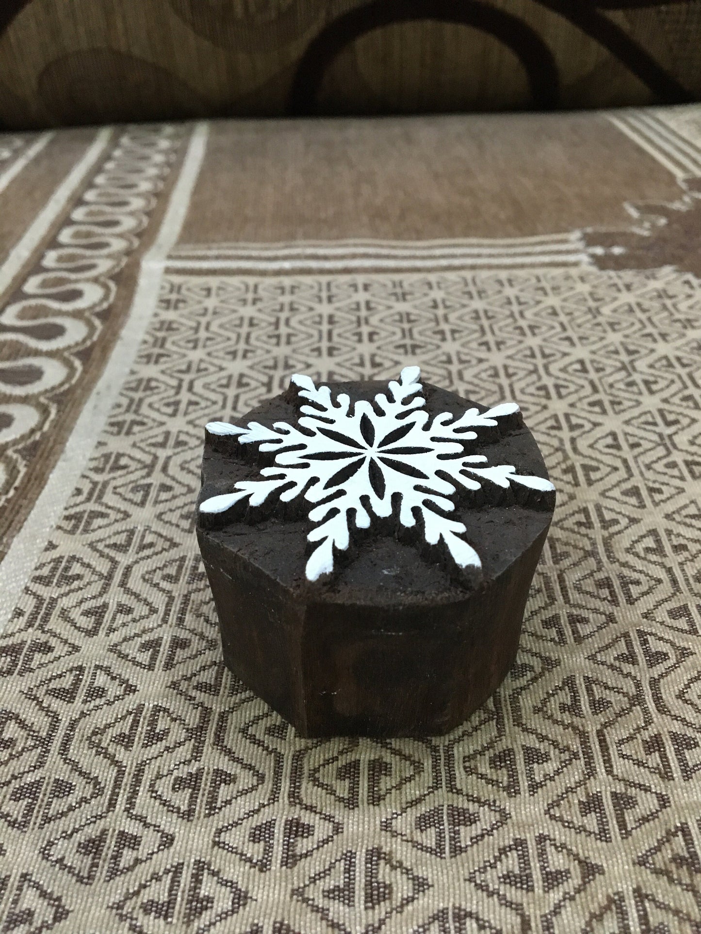 Snowflake, hand carved Indian wood printing block; textile stamp; pottery stamp,