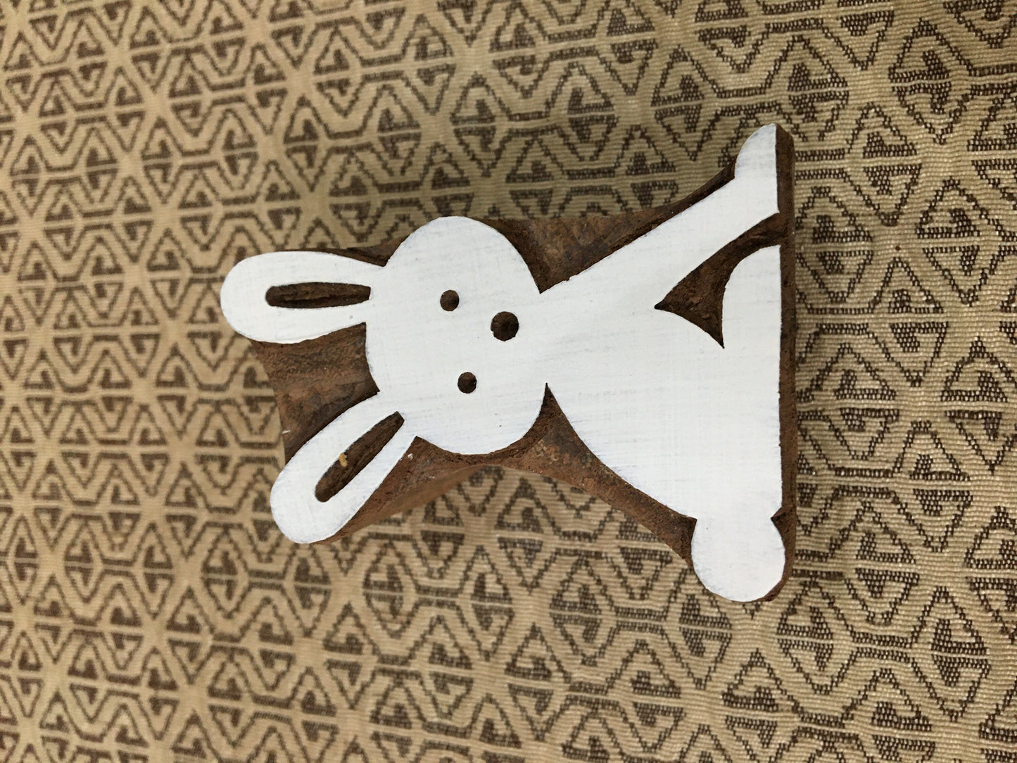Indian Wooden Printing Block - Funky Easter Bunny pottery stamp ceramic mold scrap booking tjap batik printing floral carved stamps.