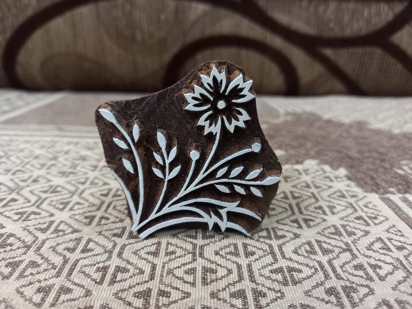 A Flower with Leaves, pottery stamp ceramic mold scrapbooking tjap batik printing floral carved stamps.