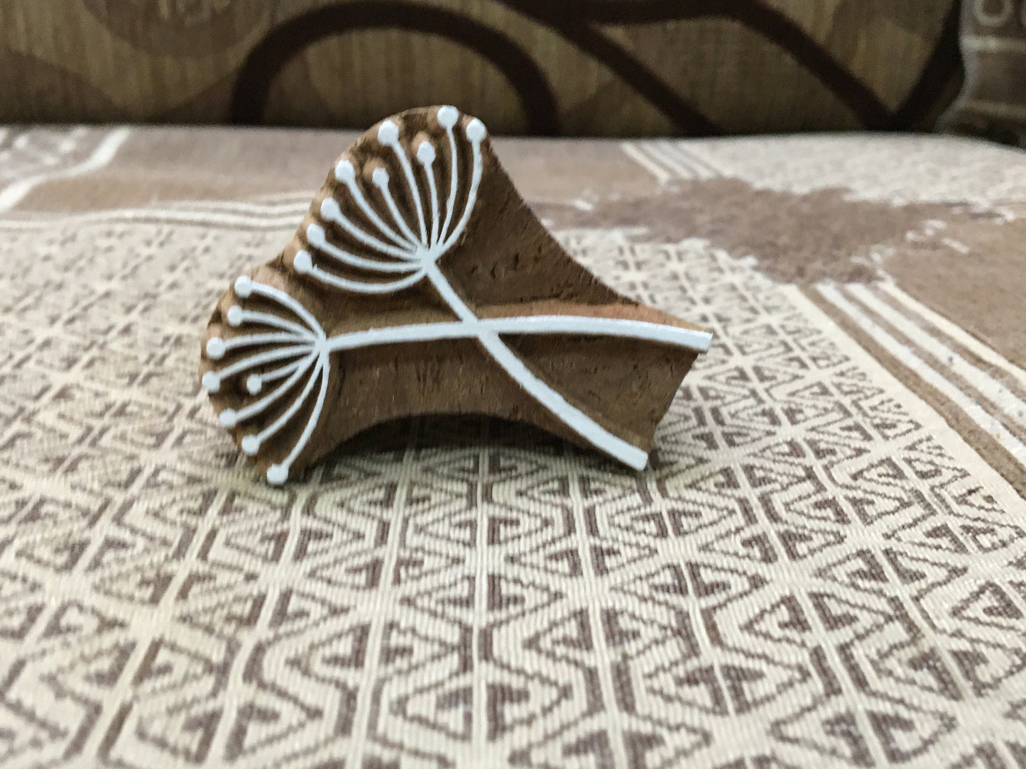 Crossing Allium Seedhead, hand carved Indian wood printing block; textile stamp; pottery stamp,