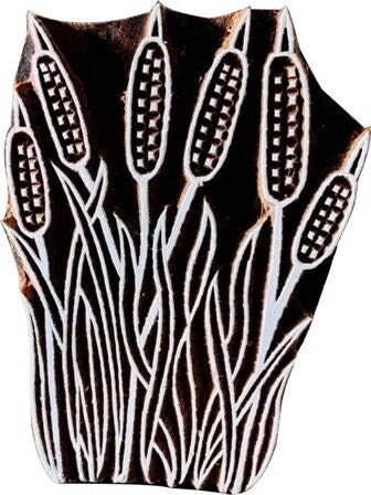 Wood Printing Block Wood Stamp Features Cattails, Finely Hand Carved On Wood Block Pottery Stamp Block Print Stamp Indian Stamp 88x63mm.