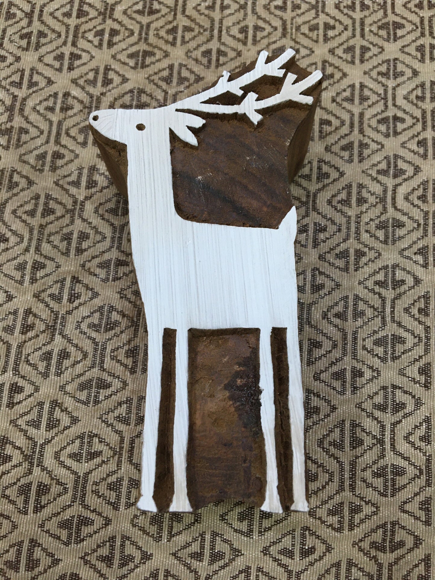 Solid Standing Deer, hand carved Indian wood printing block; textile stamp; pottery stamp,