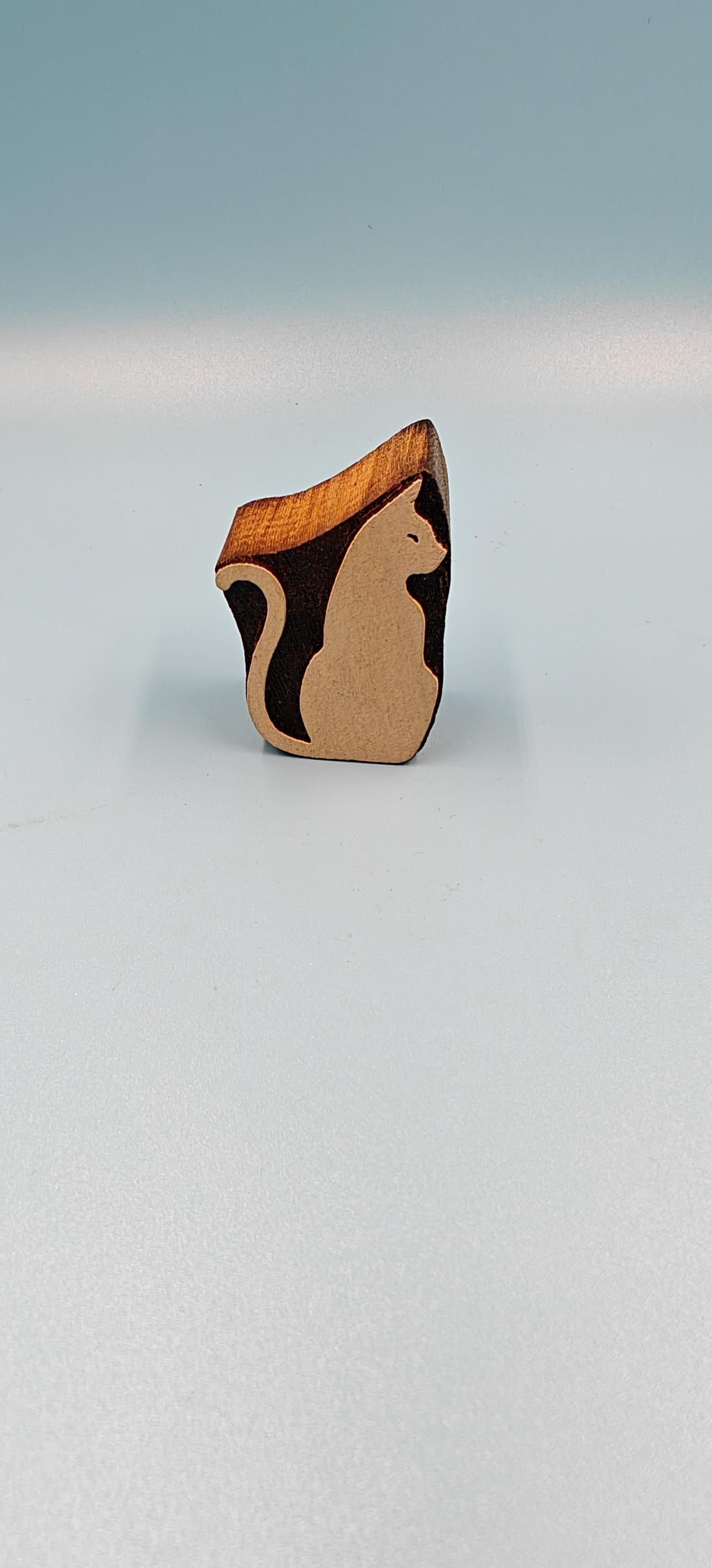 Hand-Carved Sitting Cat Wooden Printing Blocks: Artisan Stamps for Block Printing & Craft Projects, textile stamp; pottery stamp,