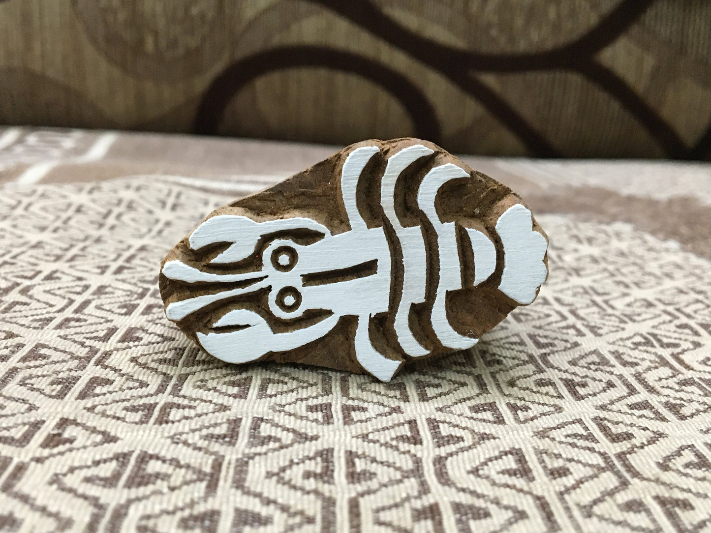 Exquisite Indian Wooden Printing Block - Small Lobster, hand carved Indian wood printing block; textile stamp; pottery stamp,