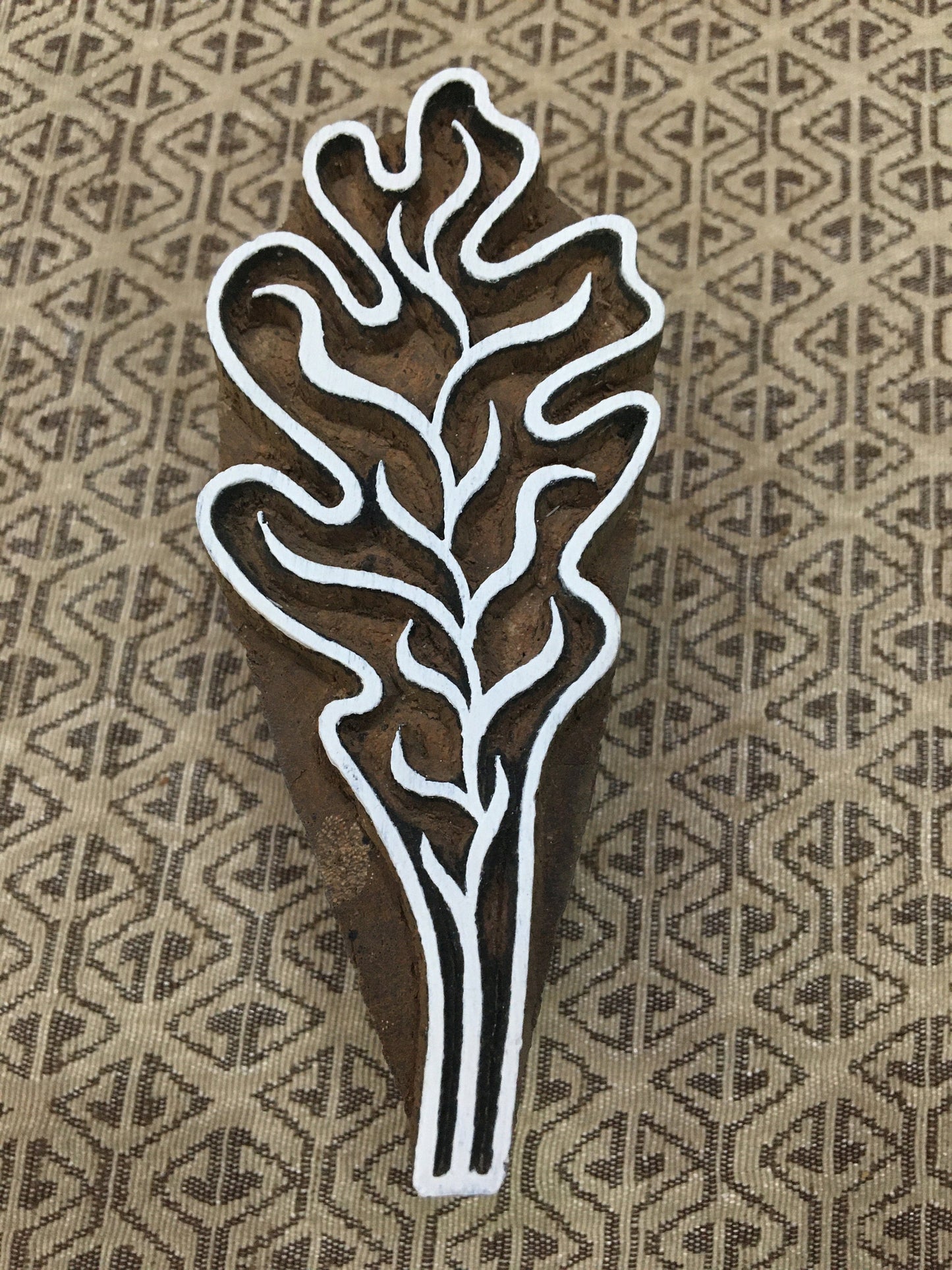 Tropical Leaf, hand carved Indian wood printing block; textile stamp; pottery stamp,