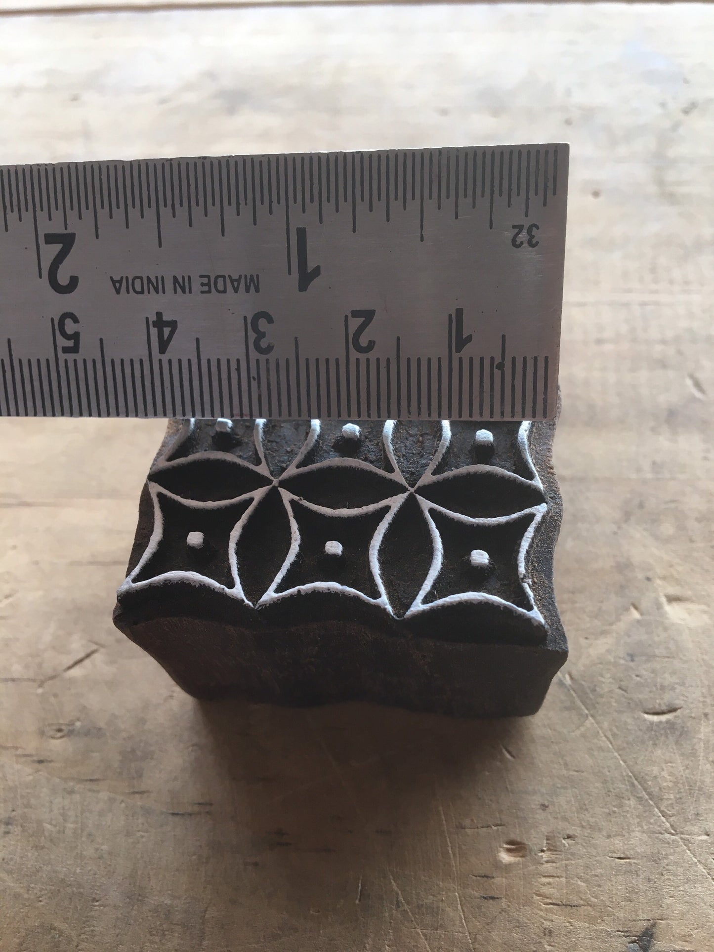 Repeat pattern square stamp, hand carved Indian wood printing block; textile stamp; pottery stamp,