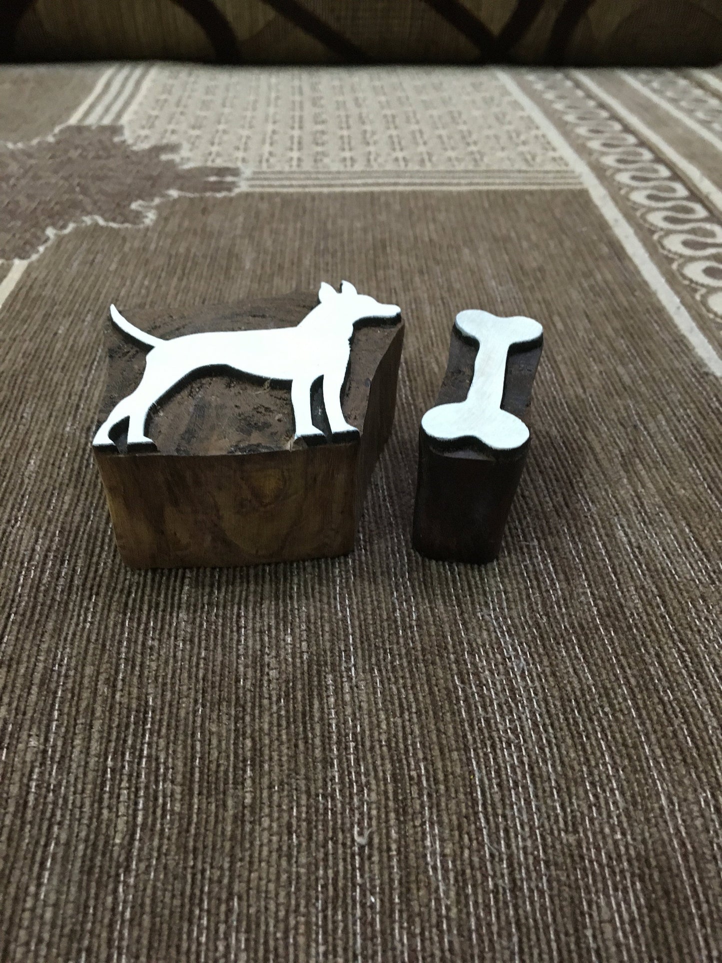 Indian Wooden Printing Block - Dog & Bone