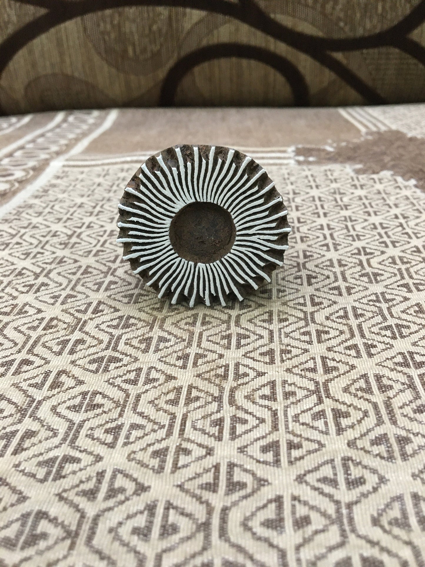 Sun Mandala, Round Hand Carved Indian Wooden Stamp , Wood Block for Textile Fabric Stamping Henna Pottery DIY