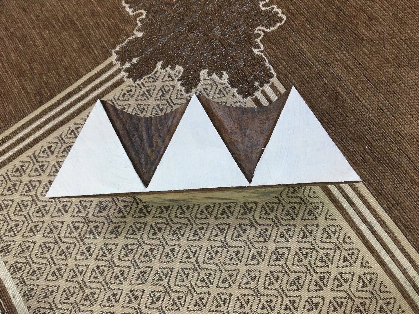 Artistic Symmetry: Triple Triangle Border - Indian Wooden Printing Block With Handle, pottery stamps, textile print stamp, wood block
