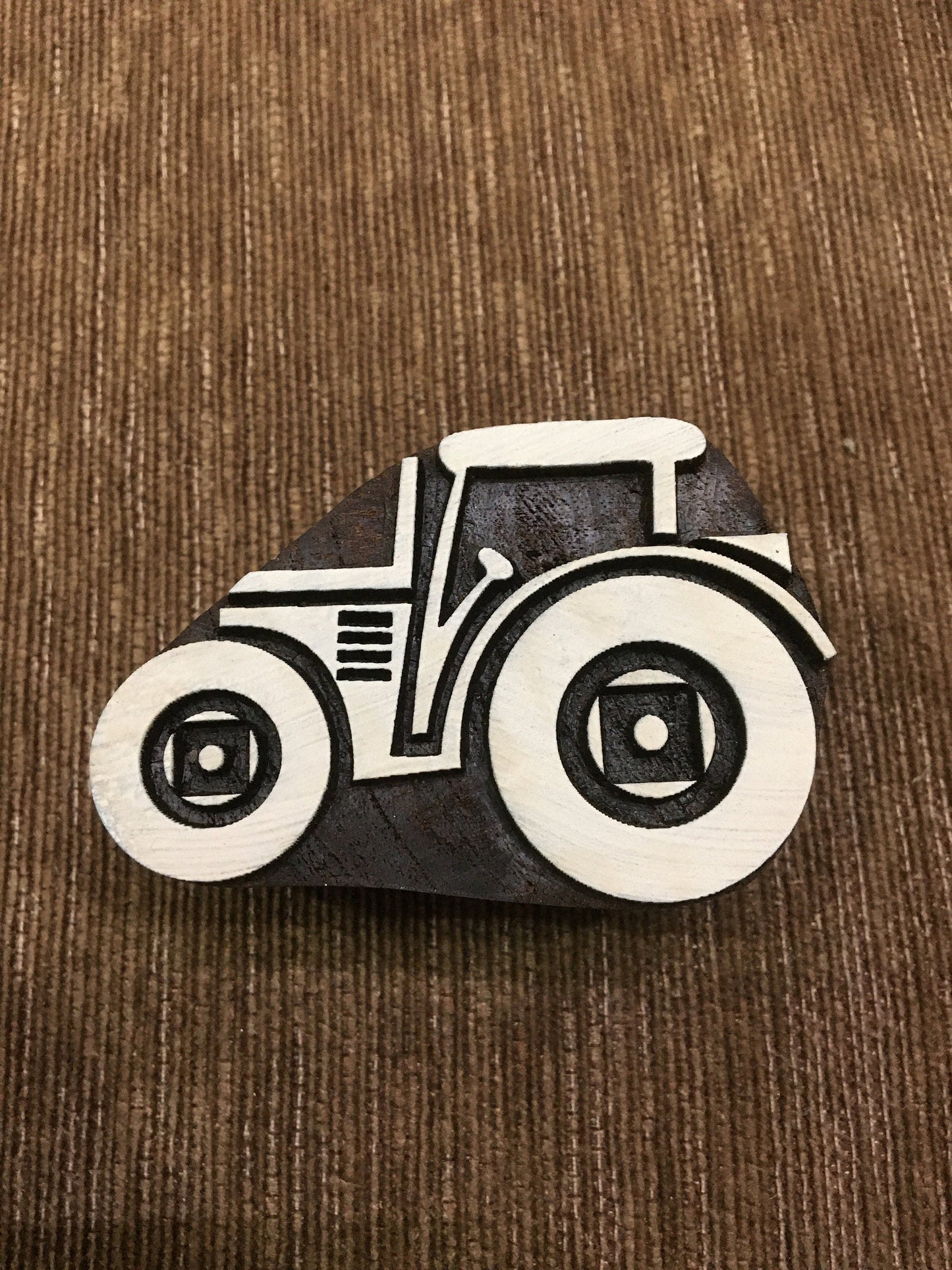 Christmas Farmyard Tractor, hand carved Indian wood printing block; textile stamp; pottery stamp,