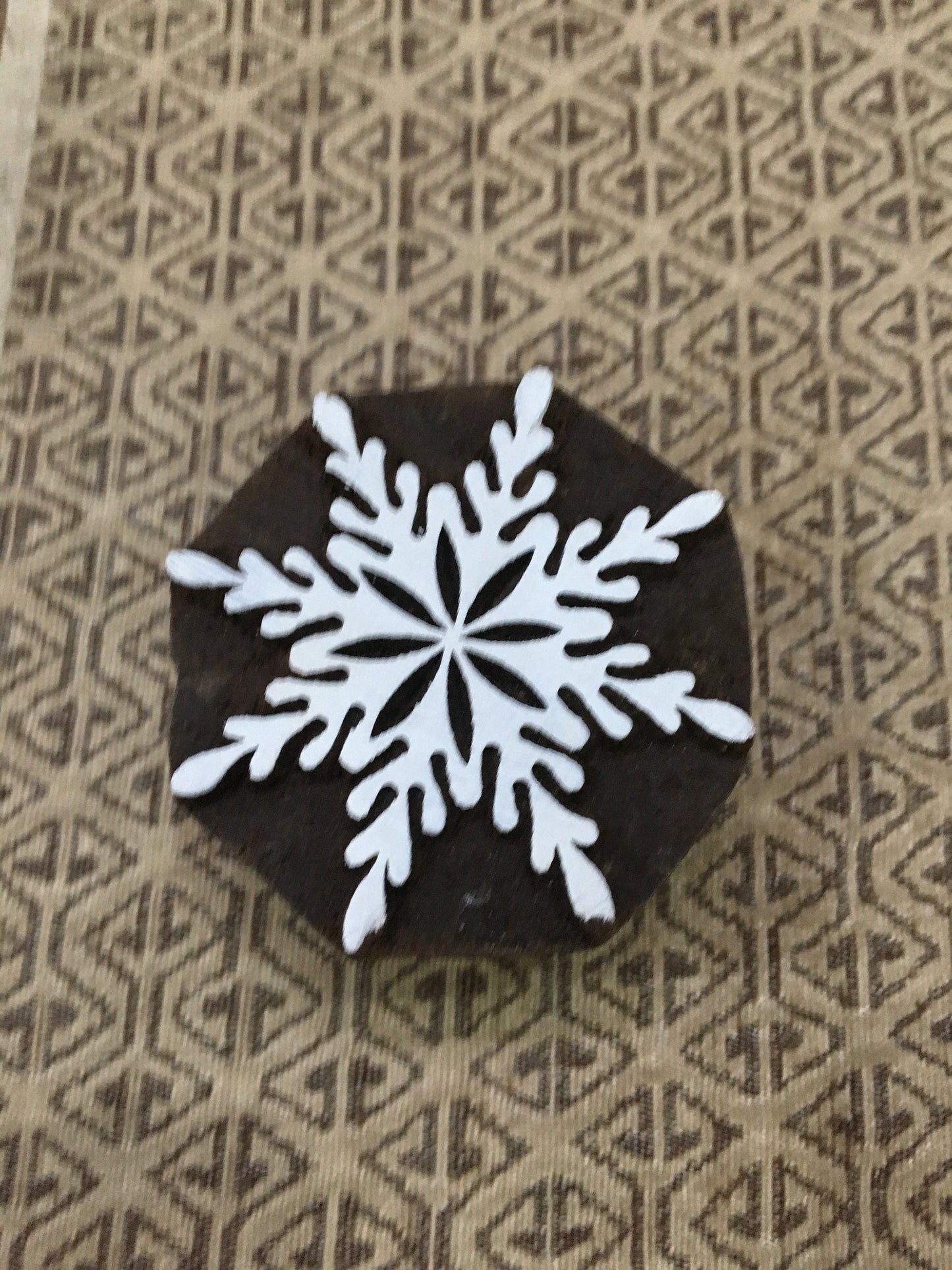 Snowflake, hand carved Indian wood printing block; textile stamp; pottery stamp,