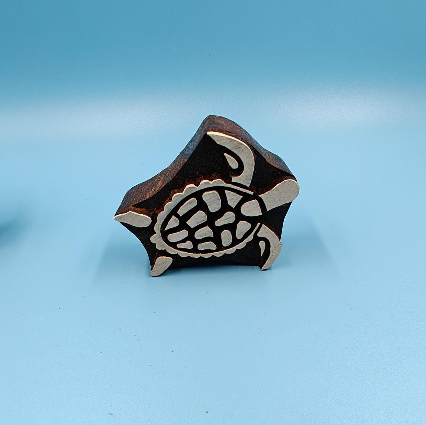 Turtle Trio: Indian Wooden Printing Block - hand carved Indian wood printing block; textile stamp; pottery stamp,