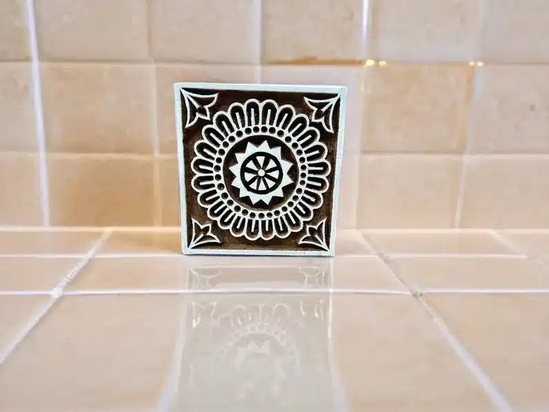 Medium Tile, pottery stamp ceramic mold scrap-booking tjap batik printing floral carved stamps image 0