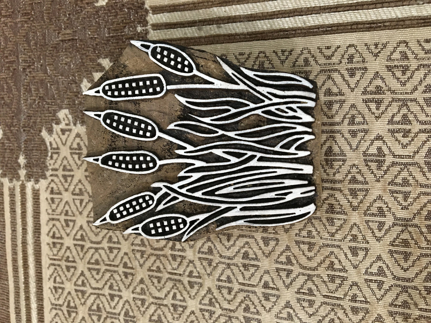 Wood Printing Block Wood Stamp Features Cattails, Finely Hand Carved On Wood Block Pottery Stamp Block Print Stamp Indian Stamp 88x63mm.