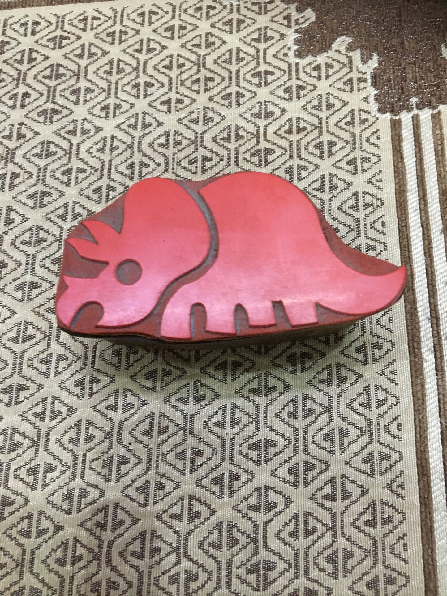 Indian wooden printing block - Triceratops stamp, dinosaur stamp, hand carved, animal stamp, clay stamp, pottery stamp, postcard stamp