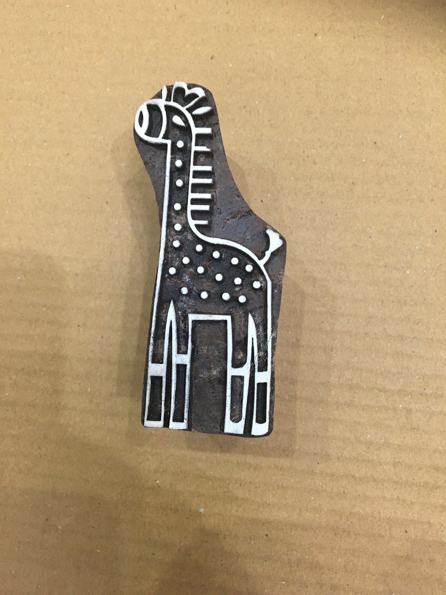 Indian Wooden Printing Block – Large Giraffe, hand carved Indian wood printing block; textile stamp; pottery stamp,