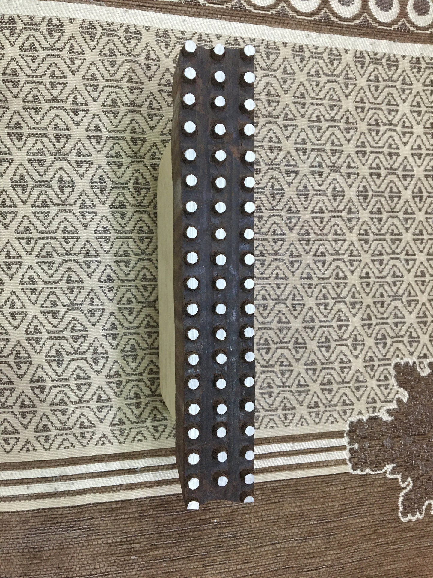 Dotty Border, hand carved Indian wood printing block; textile stamp; pottery stamp,