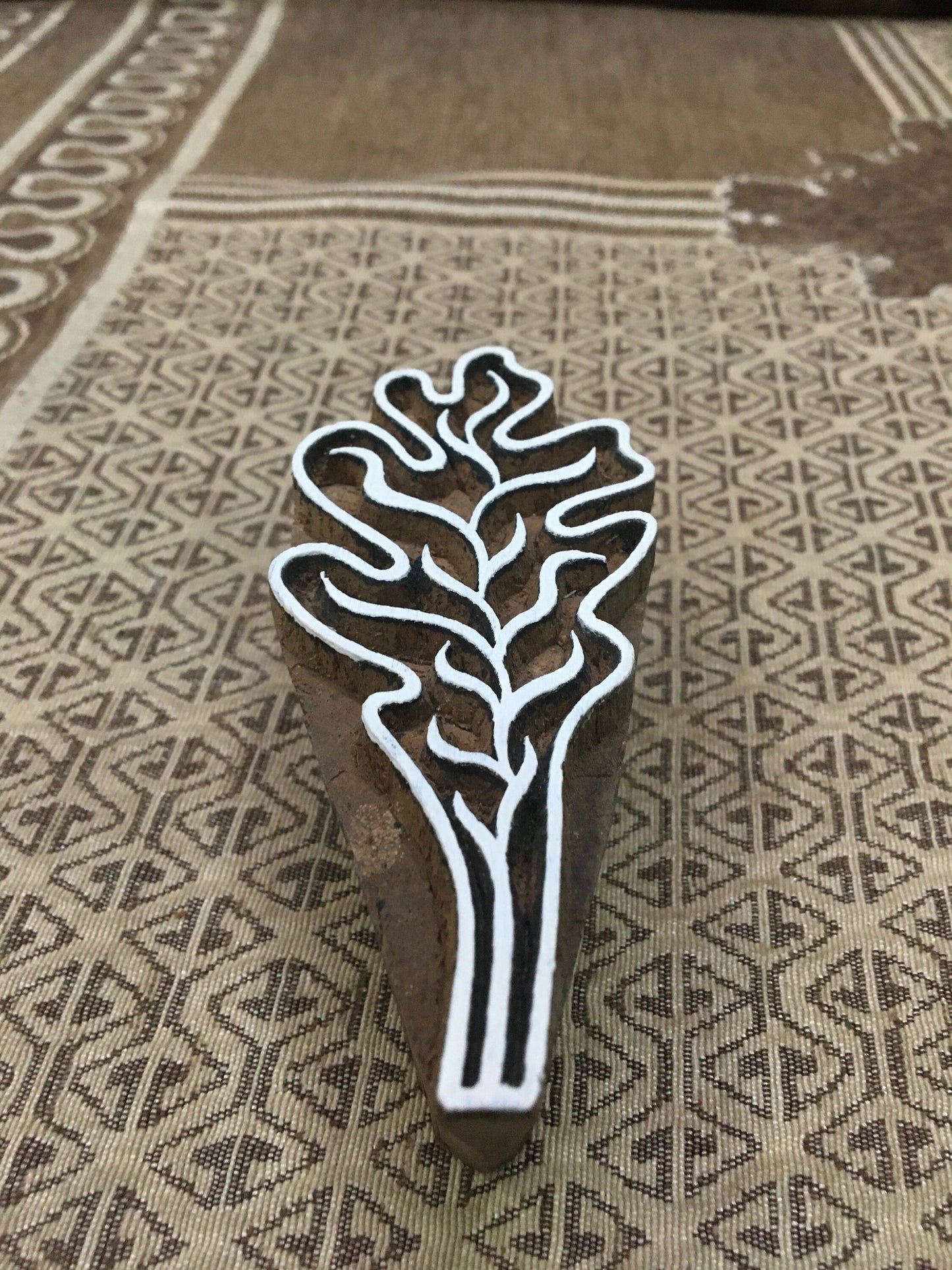 Tropical Leaf, hand carved Indian wood printing block; textile stamp; pottery stamp,