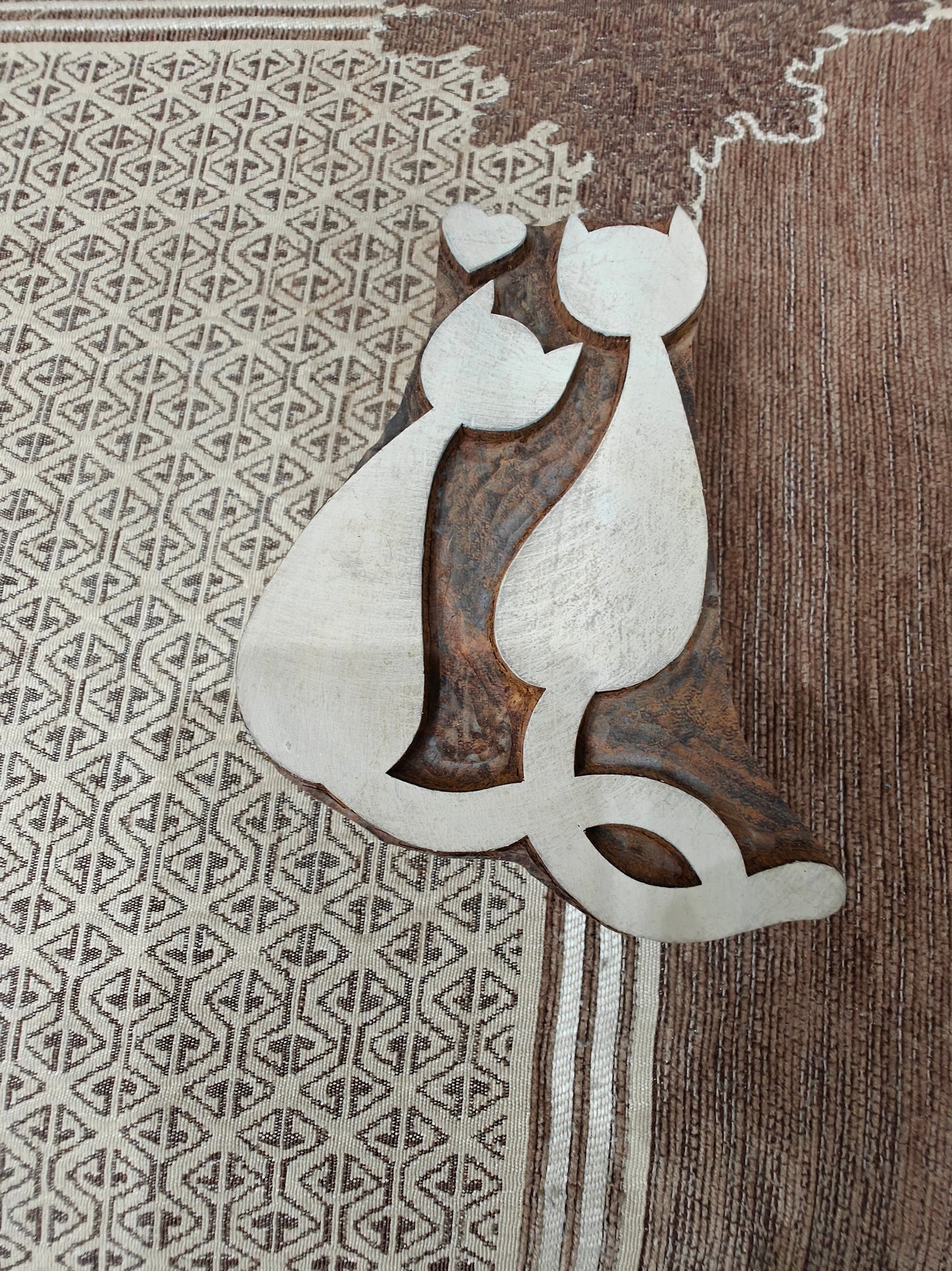 Bonded Pair Loving Cats pottery stamp ceramic mold scrapbooking tjap batik printing floral carved stamps.